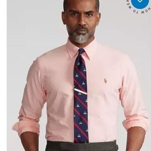 Ralph Lauren solid pink Yarmouth Black Label cotton Oxford shirt. Size 16-34.